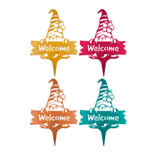 Gnome with Flower & Welcome Sign Metal Yard Stake Art