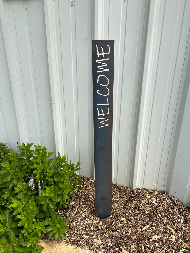 Vertical Rusting Steel Yard Sign Custom Text Multiple Sizes - Made in ...