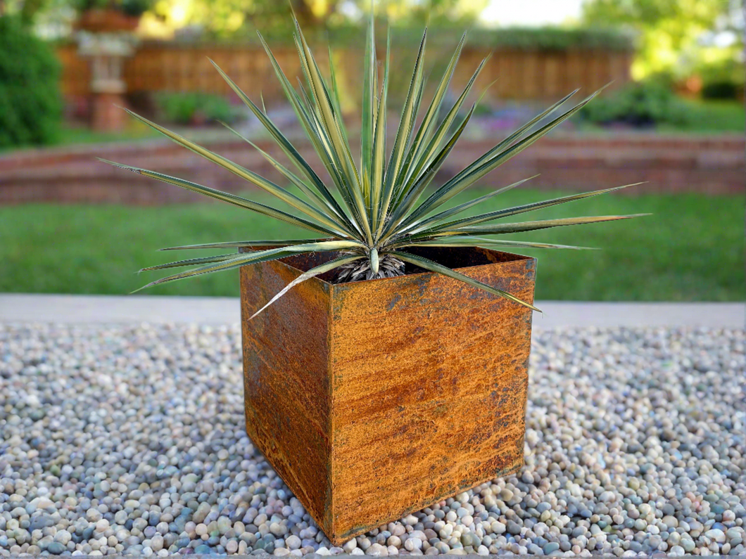 made in usa plant pots Super Duty Raw Steel Planter, Cube, Many Sizes