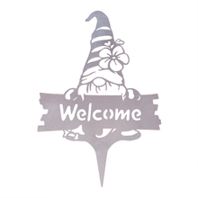 Gnome with Flower & Welcome Sign Metal Yard Stake Art