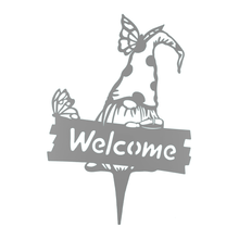Gnome with Butterfly & Welcome Sign Metal Yard Stake Art